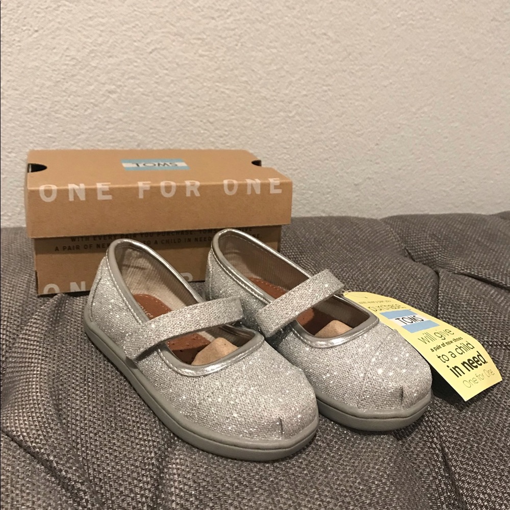 Toms Mary Jane Silver Glimmer Shoes
